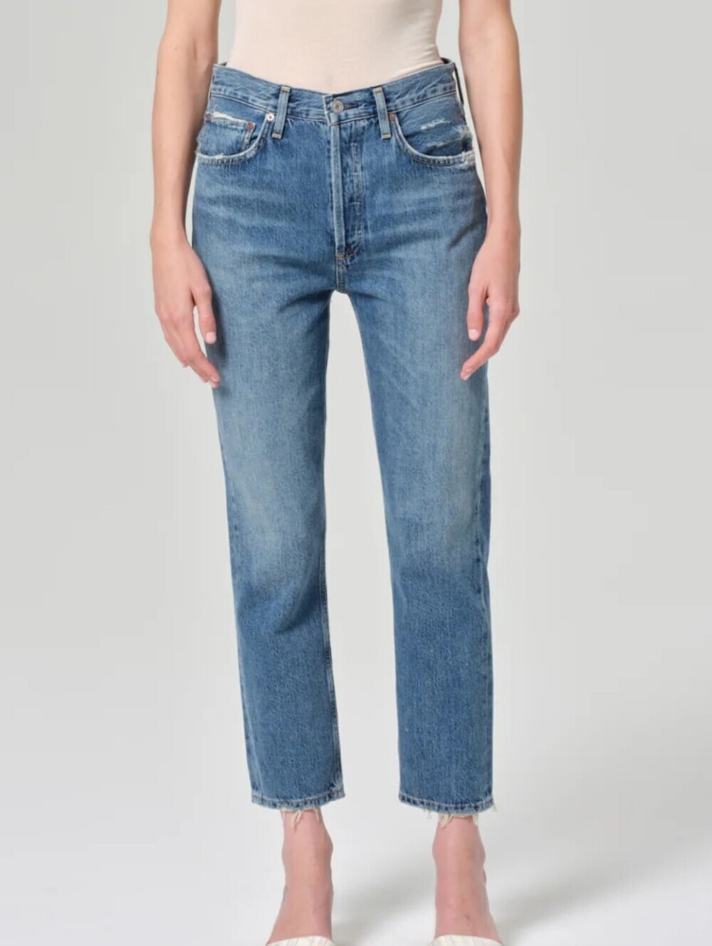 Agolde NEW Riley High Rise Straight Crop Distressed Button Fly Jeans SZ 25 Boho